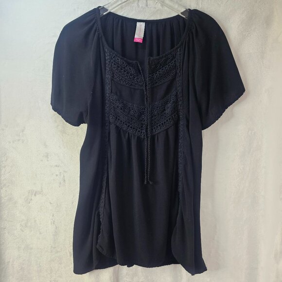 No Boundaries Black Blouse Girls Top Flutter Sleeves Scoop Neck Lace Size XXL 19 - Picture 1 of 10
